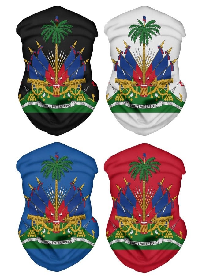 GLUDEAR 4 Pack Face Bandana Balaclava for Men Women, Sun UV Protection Reusable Half Mask Scarf Cycling Neck Gaiter,Haitian Flag Polynesian - Image 1